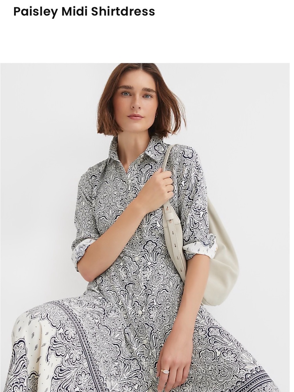 LOFT White and Black Paisley Midi Shirtdress